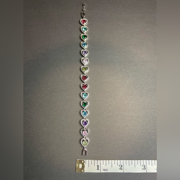 Bracelet, Women’s Silver Tone Heart Shape Bracelet With Multicolored Stones NWOT - Picture 5 of 10
